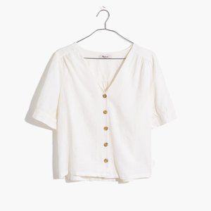Madewell Linen-Blend Plaza Button-Front Shirt in Eyelet White SZ S